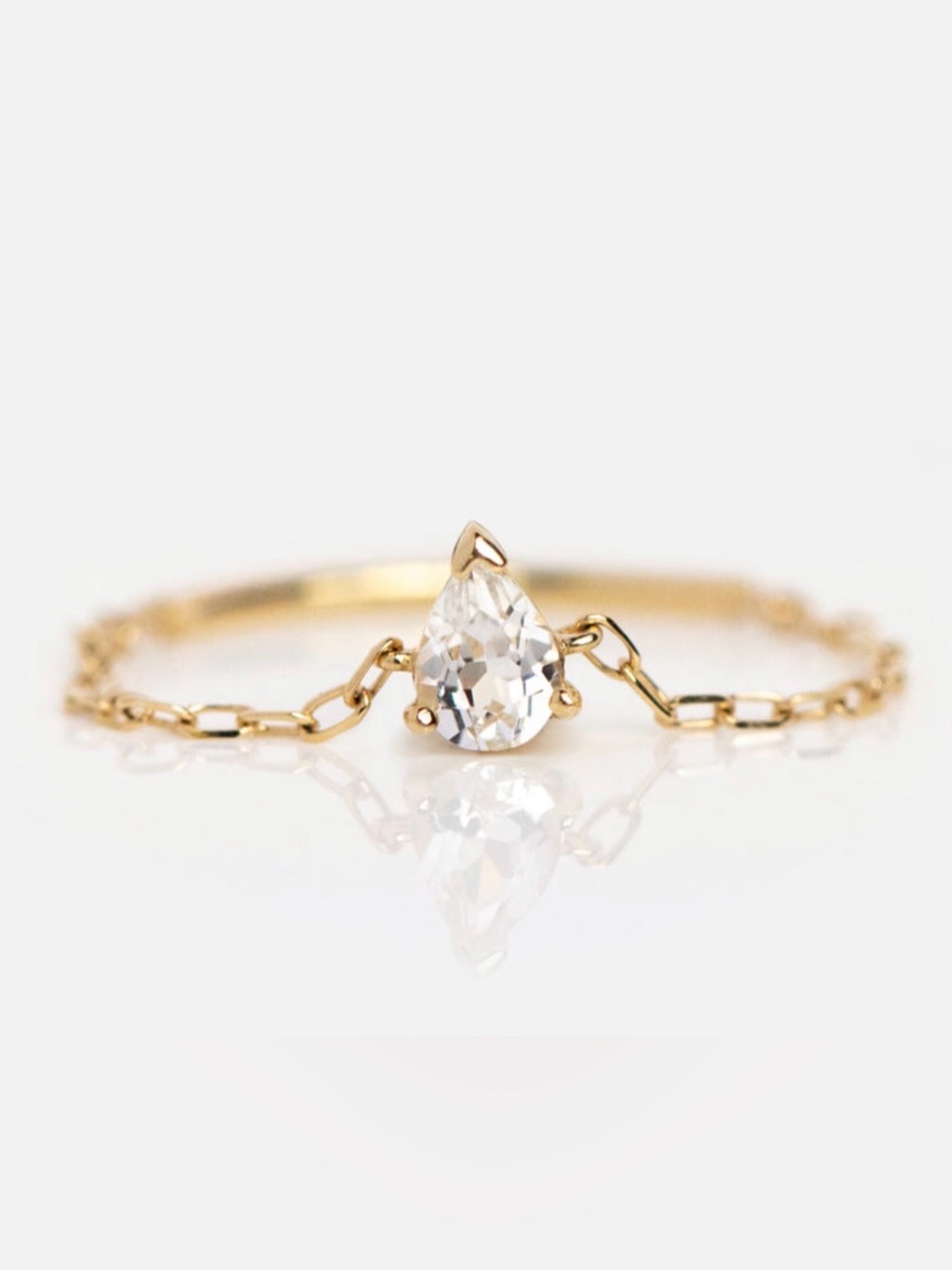 Solid Gold White Topaz Pear 🍐 Chain Ring